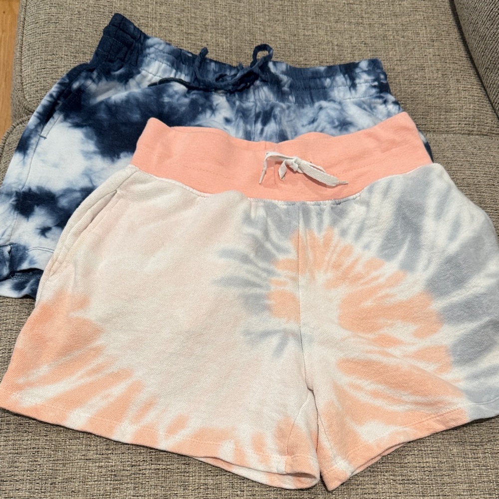 Tie-Dye Women's Shorts Set - Blue and Peach